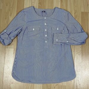 Vineyard Vines Womens‎ Button Front Shirt Blouse Roll Tab Sleeve Blue Striped 8